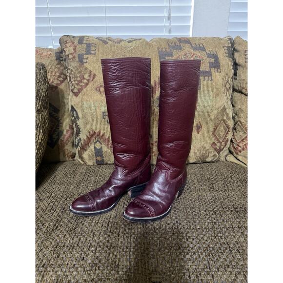 Vintage Western Boots Red Cherry Leather Cats Paw Neoprene W-7-7.5 M- 5.5-6 main image 6
